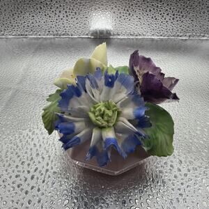 Staffordshire Bone China 3D Ceramic Flower Bouquet In Pink Pot Figurine Vintage